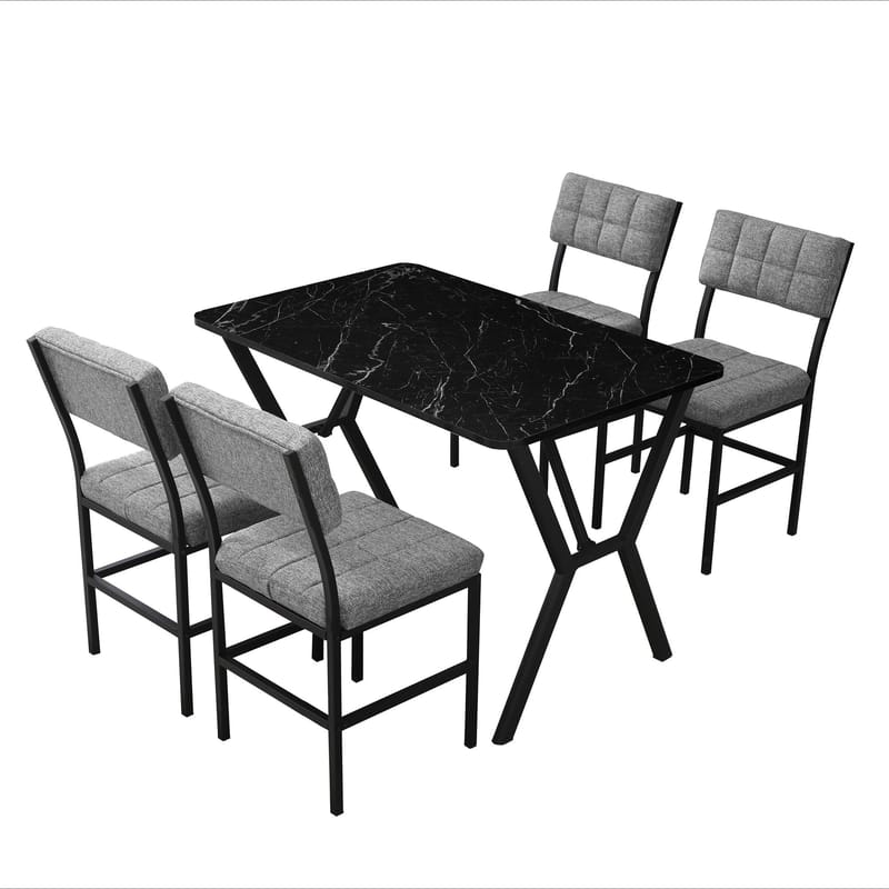 Stedum spisegruppe bord 110 cm + 4 stoler - Grå og Svart - Møbler - Bord - Spisegrupper