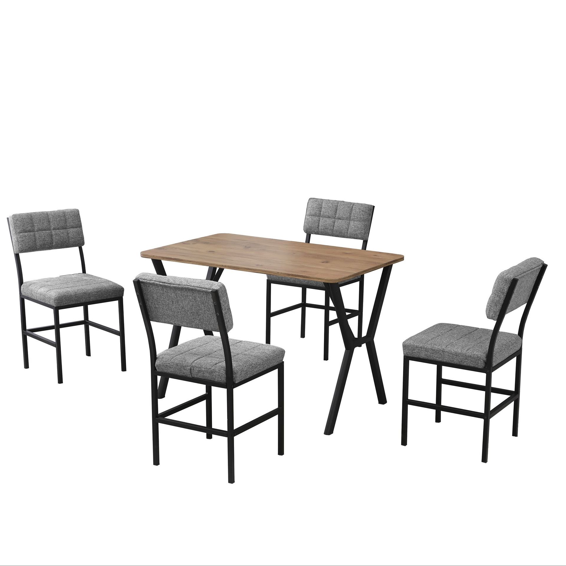 Stedum spisegruppe bord 110 cm + 4 stoler - Grå og Valnøtt