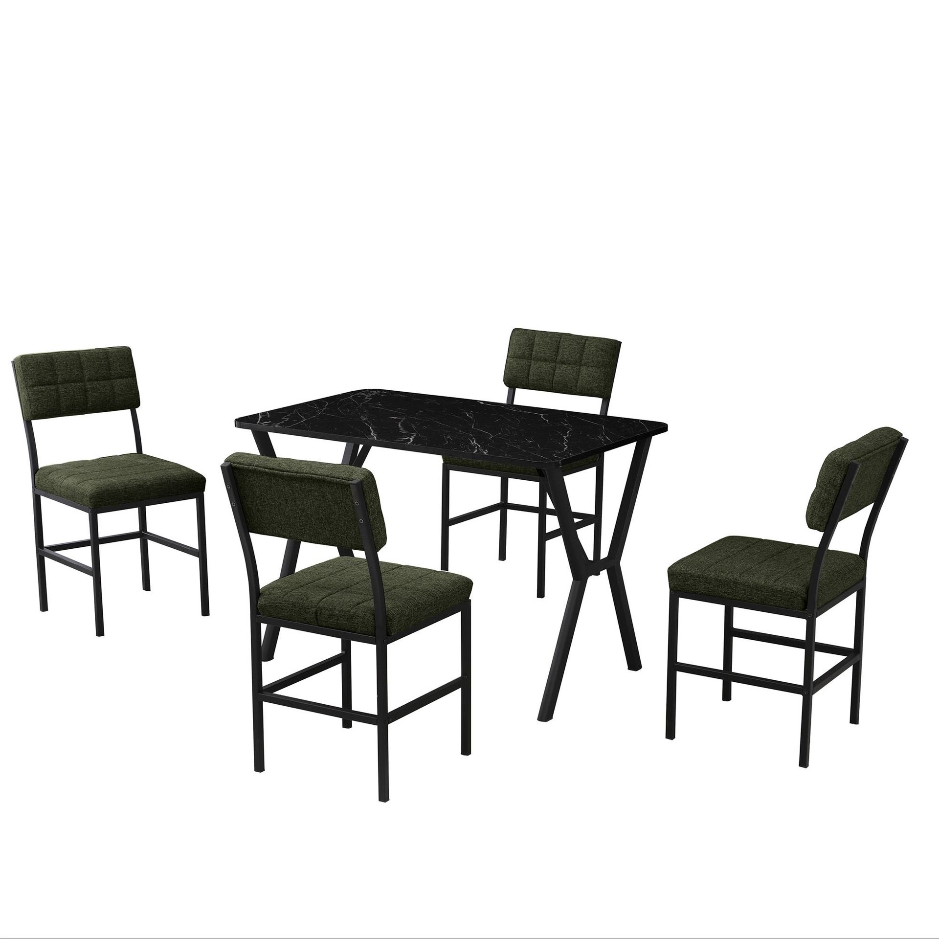 Stedum spisegruppe bord 110 cm + 4 stoler - Grønn og Svart