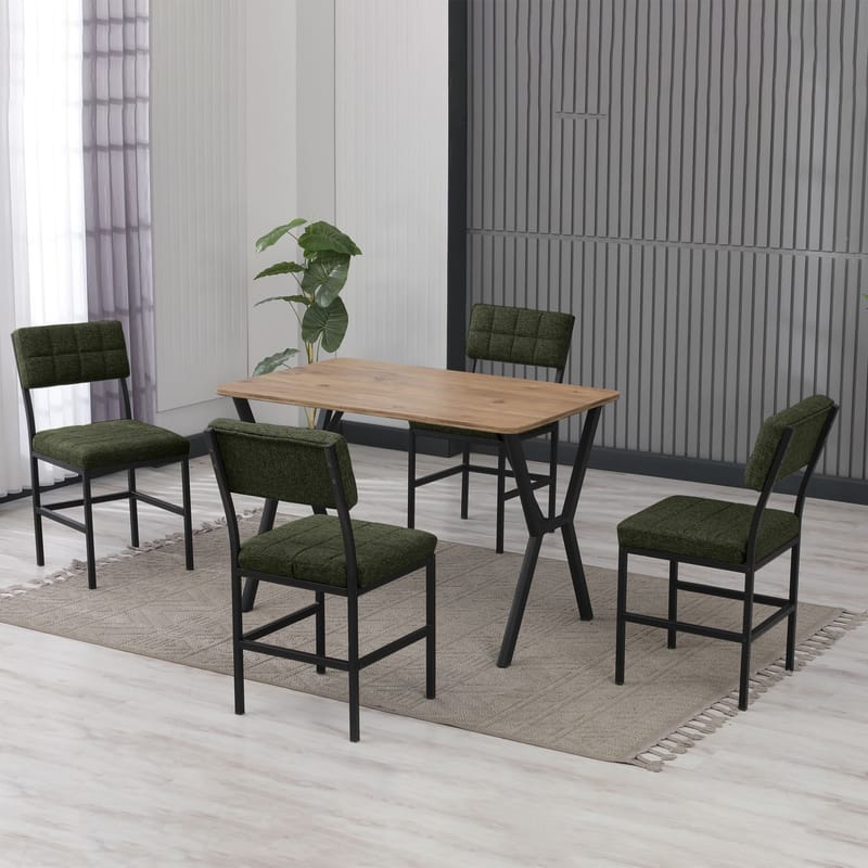 Stedum spisegruppe bord 110 cm + 4 stoler - Grønn og Valnøtt - Møbler - Bord - Spisegrupper