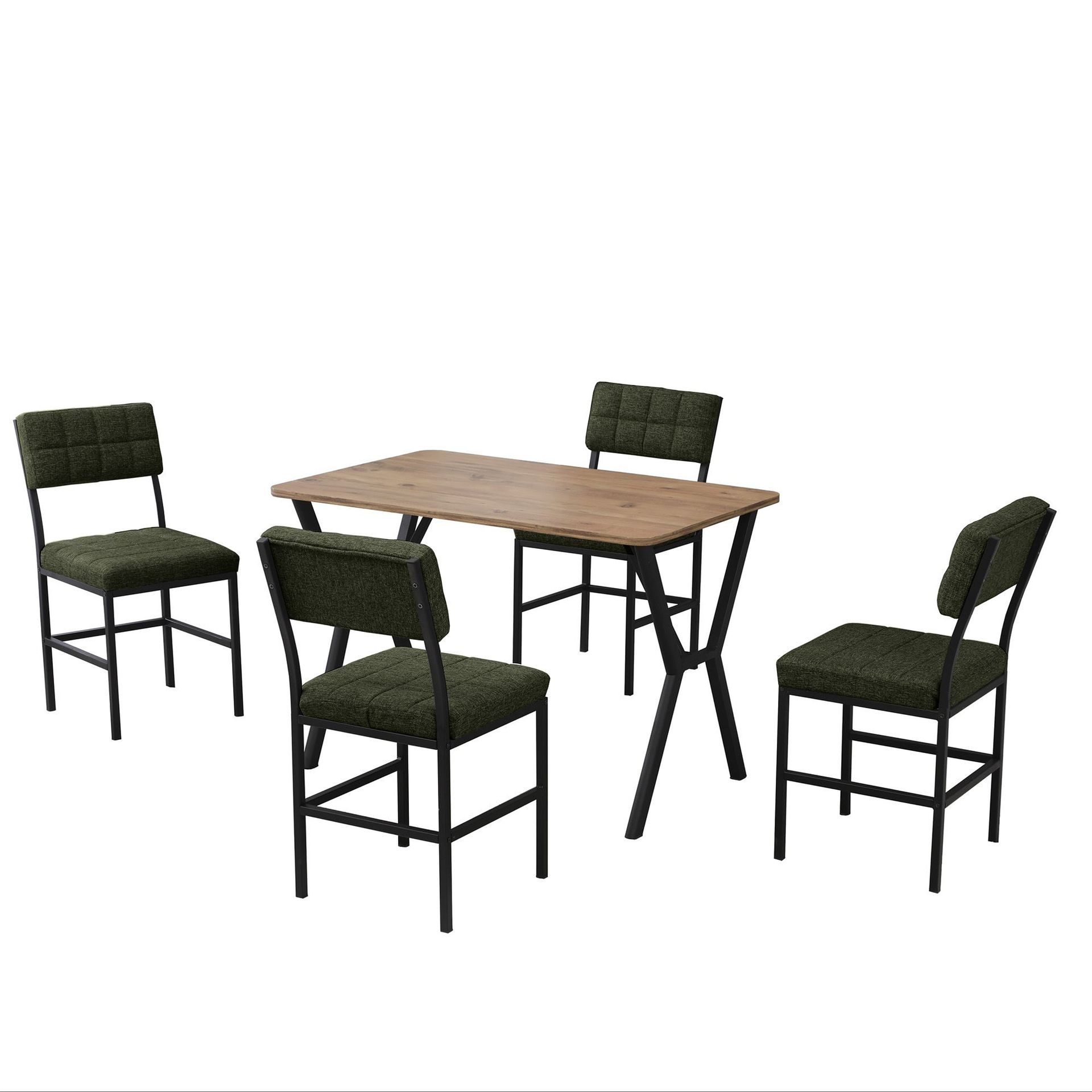 Stedum spisegruppe bord 110 cm + 4 stoler - Grønn og Valnøtt