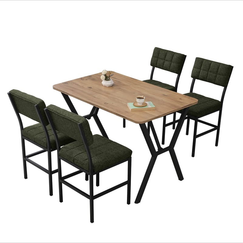 Stedum spisegruppe bord 110 cm + 4 stoler - Grønn og Valnøtt - Møbler - Bord - Spisegrupper