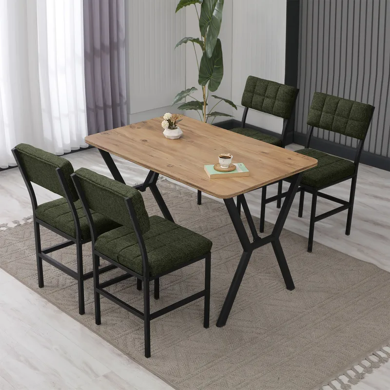 Stedum spisegruppe bord 110 cm + 4 stoler - Grønn og Valnøtt - Møbler - Bord - Spisegrupper