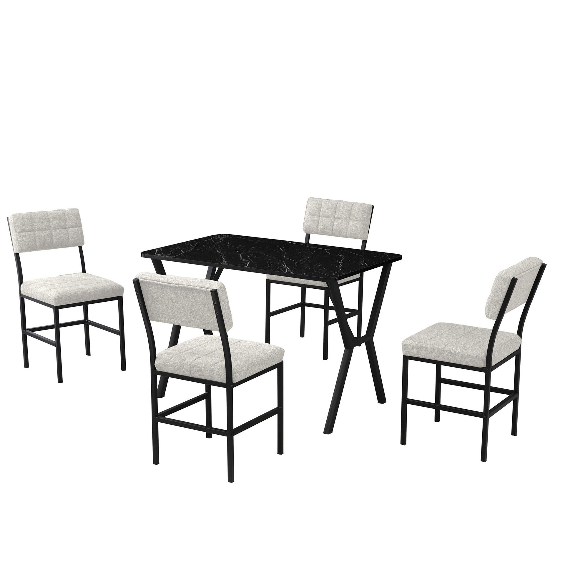 Stedum spisegruppe bord 110 cm + 4 stoler - Krem og Svart