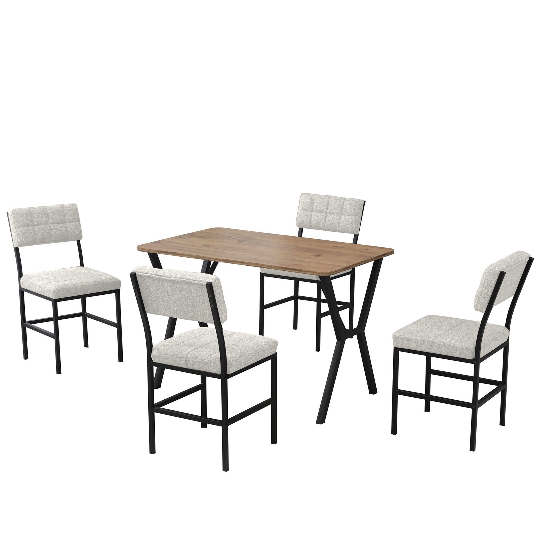 Stedum spisegruppe bord 110 cm + 4 stoler - Krem og Valnøtt