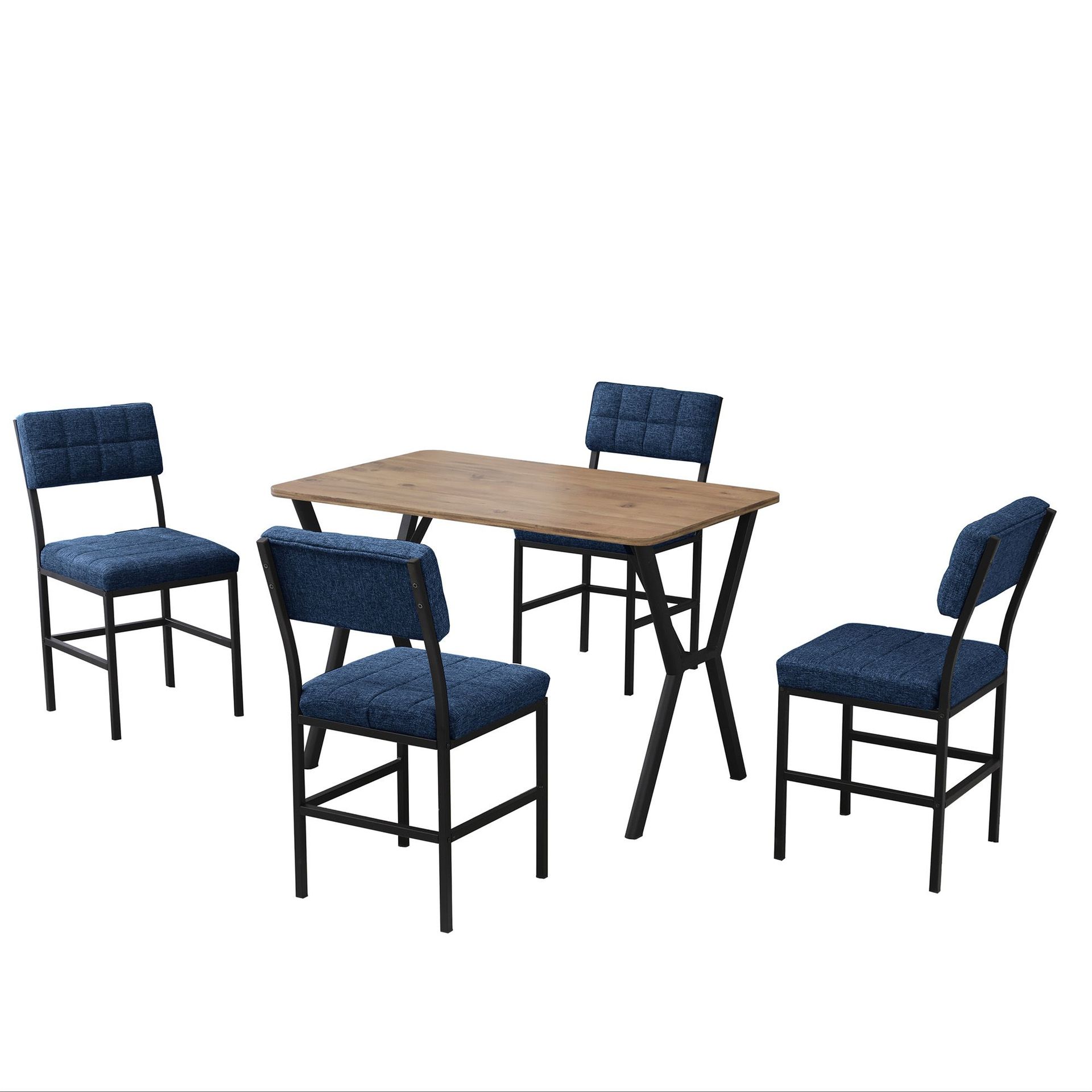 Stedum spisegruppe bord 110 cm + 4 stoler - Marineblå og Valnøtt