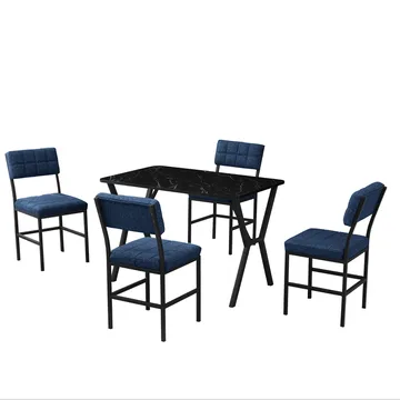 Stedum spisegruppe bord 110 cm + 4 stoler - Marineblå Svart - Møbler - Bord - Spisegrupper