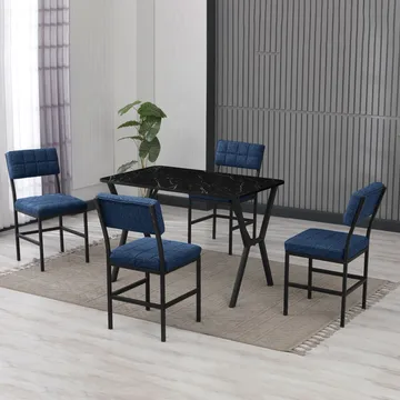 Stedum spisegruppe bord 110 cm + 4 stoler - Marineblå Svart - Møbler - Bord - Spisegrupper