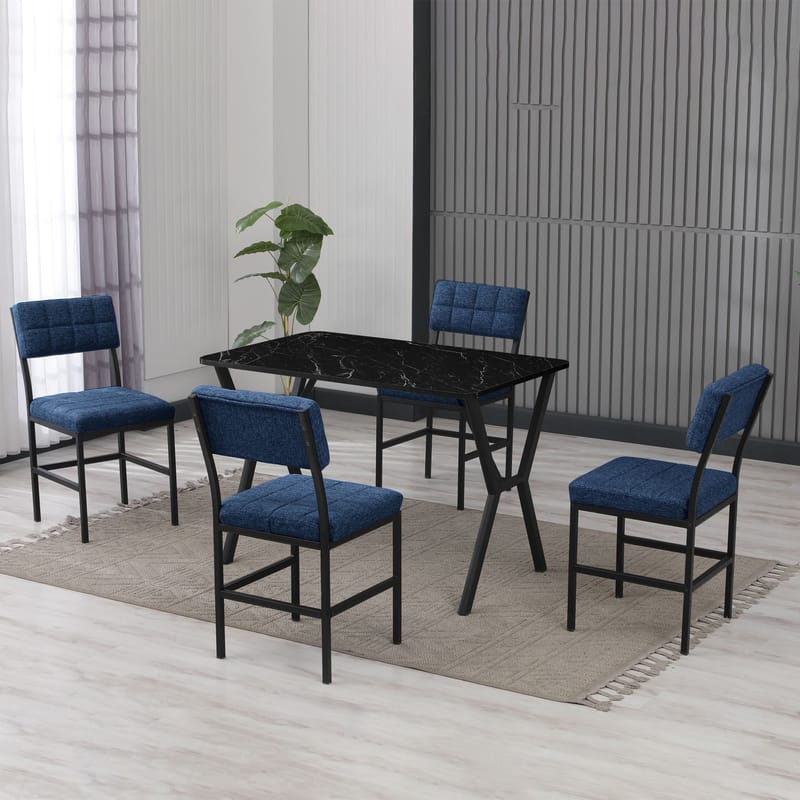 Stedum spisegruppe bord 110 cm + 4 stoler - Marineblå Svart - Møbler - Bord - Spisegrupper
