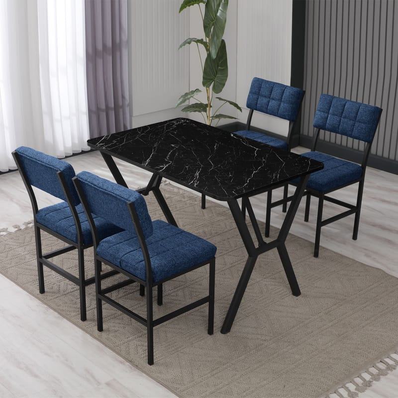 Stedum spisegruppe bord 110 cm + 4 stoler - Marineblå Svart - Møbler - Bord - Spisegrupper