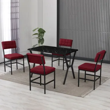 Stedum spisegruppe bord 110 cm + 4 stoler - Vinrød og Svart - Møbler - Bord - Spisegrupper