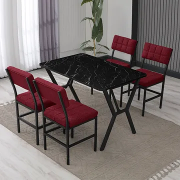 Stedum spisegruppe bord 110 cm + 4 stoler - Vinrød og Svart - Møbler - Bord - Spisegrupper
