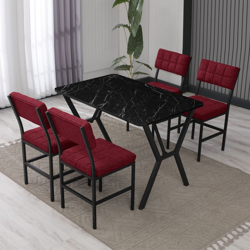 Stedum spisegruppe bord 110 cm + 4 stoler - Vinrød og Svart - Møbler - Bord - Spisegrupper