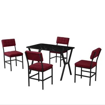 Stedum spisegruppe bord 110 cm + 4 stoler - Vinrød og Svart - Møbler - Bord - Spisegrupper