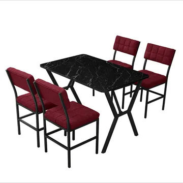 Stedum spisegruppe bord 110 cm + 4 stoler - Vinrød og Svart - Møbler - Bord - Spisegrupper