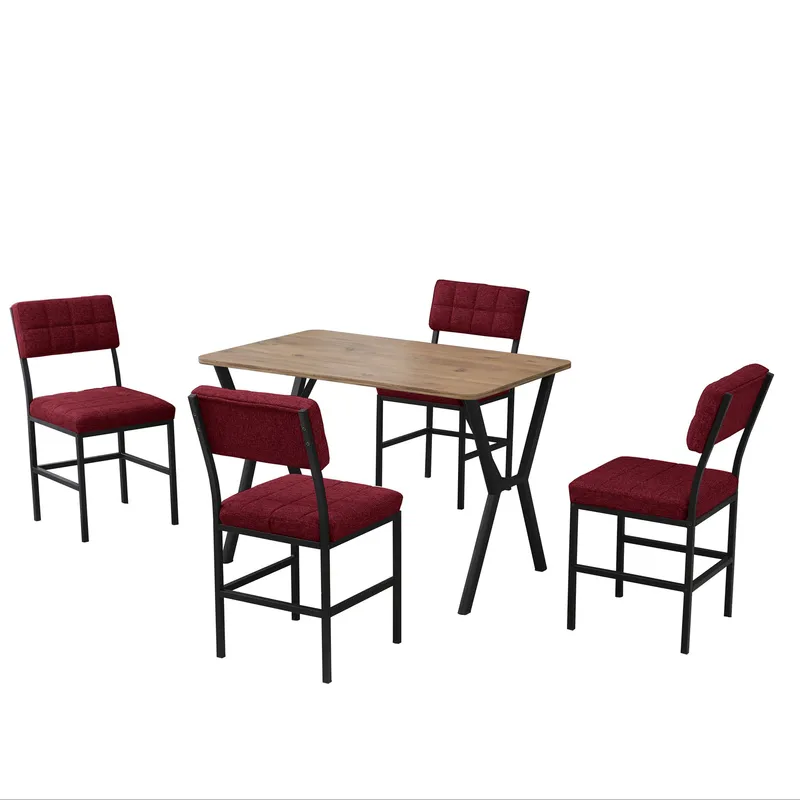 Stedum spisegruppe bord 110 cm + 4 stoler, Vinrød og Valnøtt