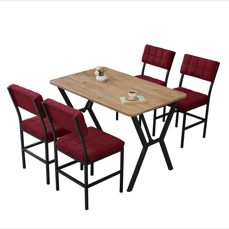 Stedum spisegruppe bord 110 cm + 4 stoler - Vinrød og Valnøtt - Møbler - Bord - Spisegrupper