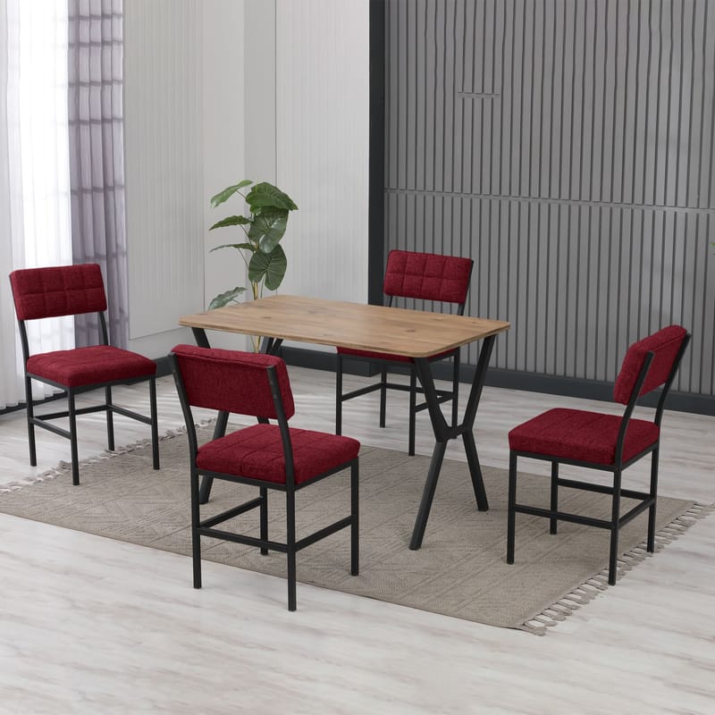 Stedum spisegruppe bord 110 cm + 4 stoler - Vinrød og Valnøtt - Møbler - Bord - Spisegrupper