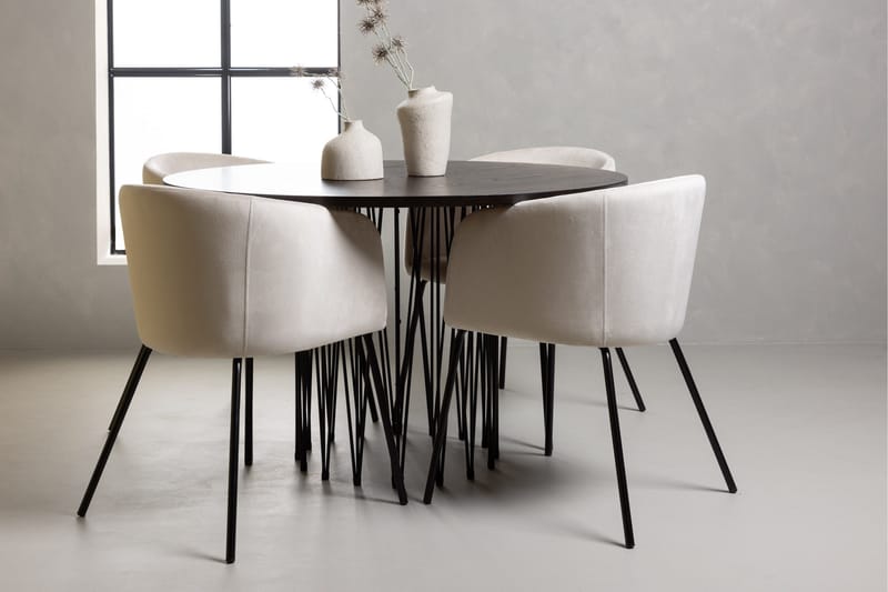 Stone Matgruppe 120 cm Rund med 4 Berit stoler - Beige - Møbler - Bord - Spisegrupper