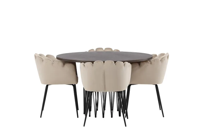 Stone Matgruppe 120 cm Rund med 4 Limhamn stoler, Beige