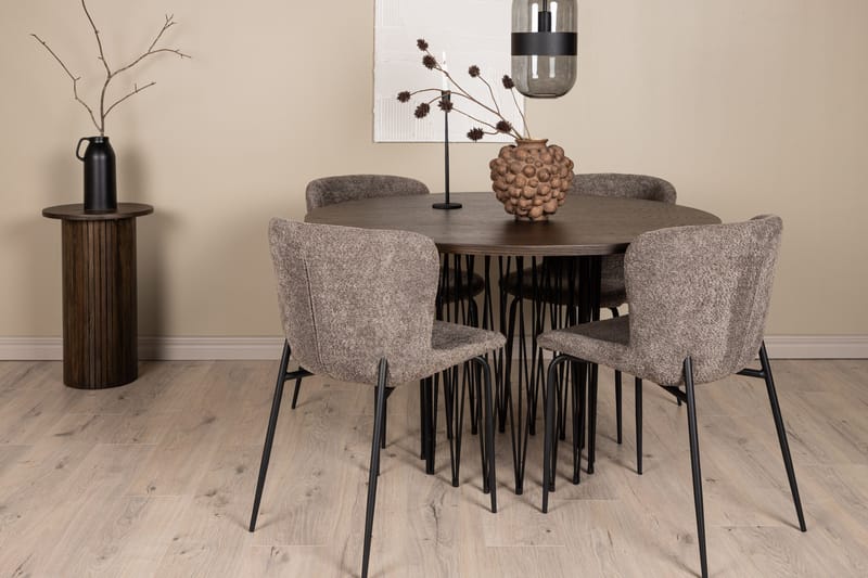 Stone Matgruppe 120 cm Rund med 4 Modesto stoler - Beige - Møbler - Bord - Spisegrupper