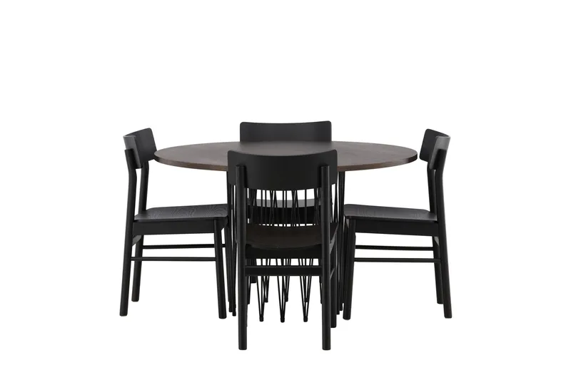 Stone Matgruppe 120 cm Rund med 4 Montros stoler, Sort