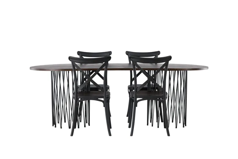 Stone Matgruppe 220 cm Oval med 4 Crosett stoler - Sort - Møbler - Bord - Spisegrupper