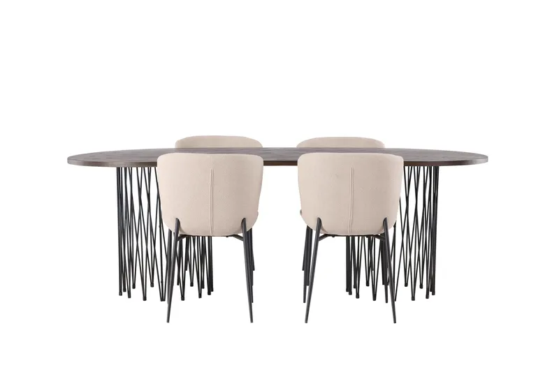 Stone Matgruppe 220 cm Oval med 4 Modesto stoler, Beige