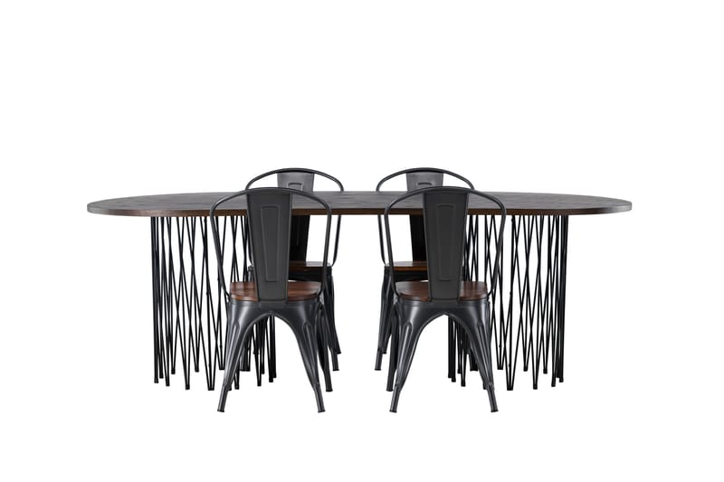 Stone Matgruppe 220 cm Oval med 4 Tempe stoler, Mocca
