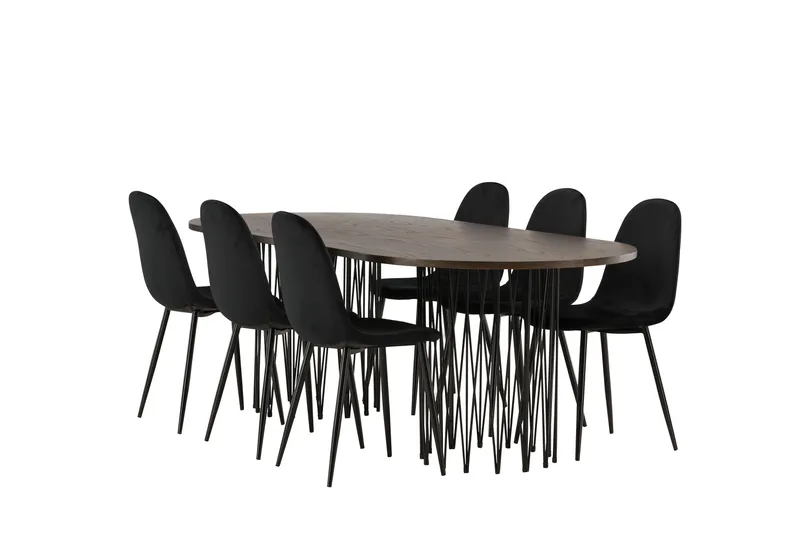 Stone Matgruppe 220 cm Oval med 6 Polar stoler - Sort - Møbler - Bord - Spisegrupper