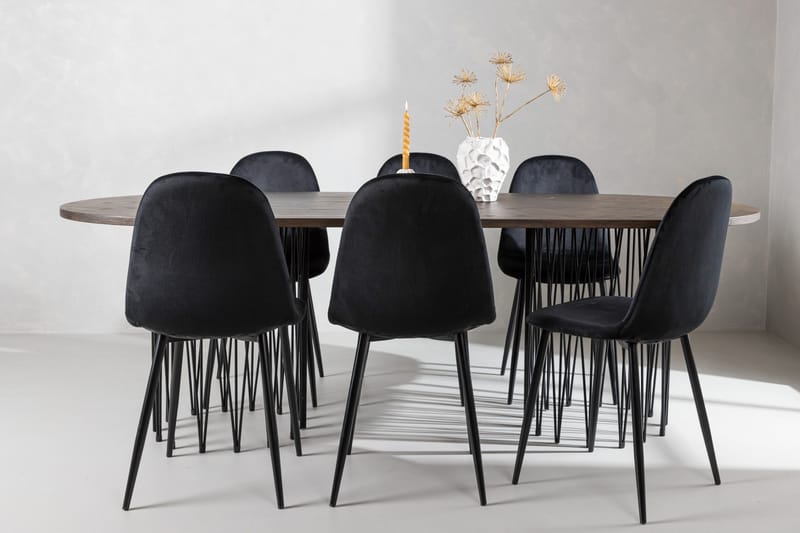 Stone Matgruppe 220 cm Oval med 6 Polar stoler - Sort - Møbler - Bord - Spisegrupper