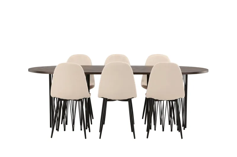 Stone Matgruppe 220 cm Oval med 6 Polar stoler, Beige