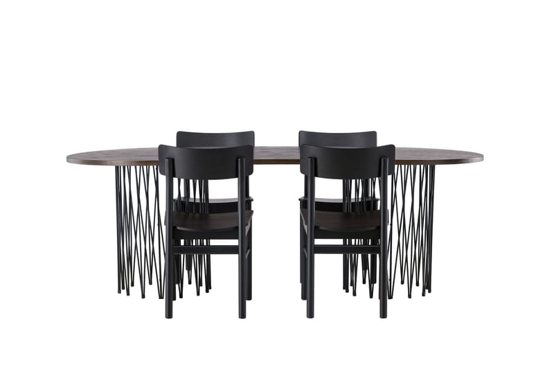 Stone Spisegruppe + 4 Montros stoler Oval, Svart/Mokka