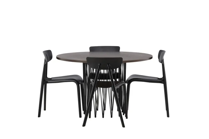 Stone Spisegruppe 120 cm Rund med 4 Ursholmen Stoler, Sort