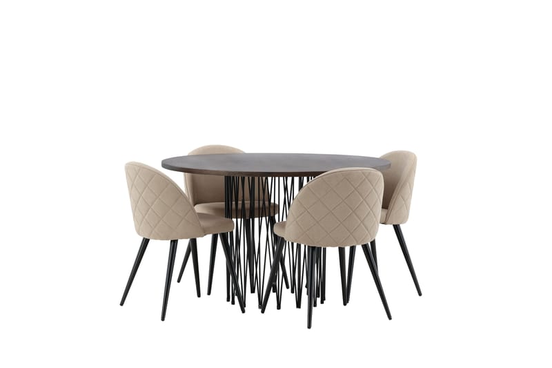 Stone Spisegruppe 120 cm Rund med 4 Velvet Stoler - Beige - Møbler - Bord - Spisegrupper