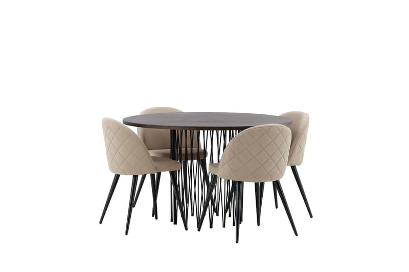 Stone Spisegruppe 120 cm Rund med 4 Velvet Stoler - Beige - Møbler - Bord - Spisegrupper