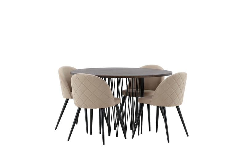 Stone Spisegruppe 120 cm Rund med 4 Velvet Stoler - Beige - Møbler - Bord - Spisegrupper