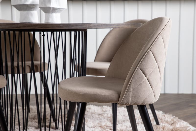 Stone Spisegruppe 120 cm Rund med 4 Velvet Stoler - Beige - Møbler - Bord - Spisegrupper