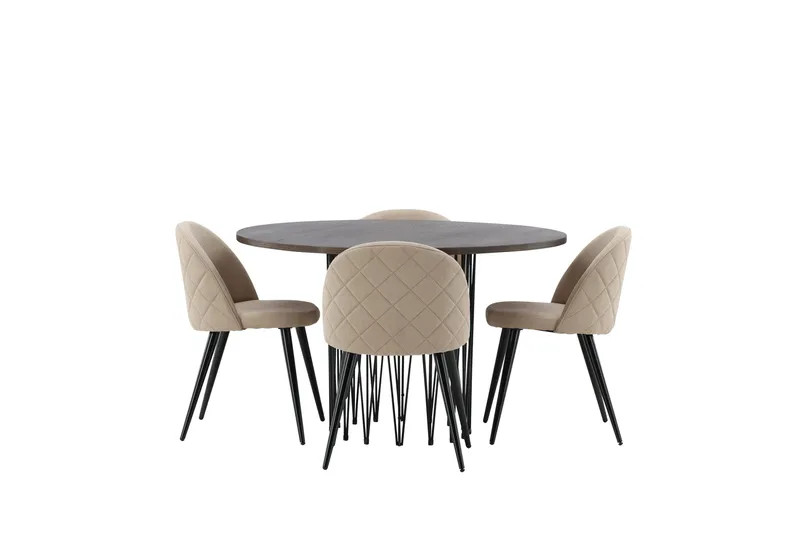 Stone Spisegruppe 120 cm Rund med 4 Velvet Stoler - Beige - Møbler - Bord - Spisegrupper