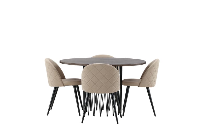 Stone Spisegruppe 120 cm Rund med 4 Velvet Stoler - Beige - Møbler - Bord - Spisegrupper