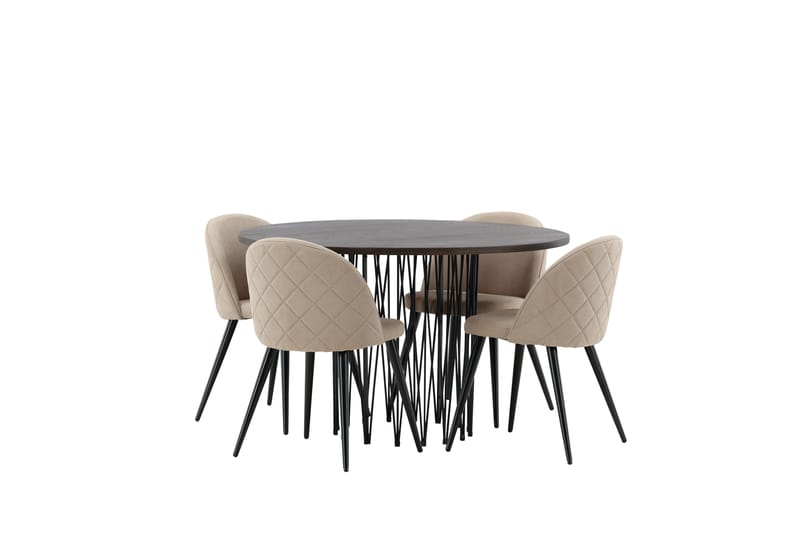 Stone Spisegruppe 120 cm Rund med 4 Velvet Stoler - Beige - Møbler - Bord - Spisegrupper