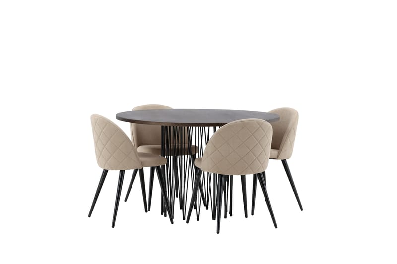 Stone Spisegruppe 120 cm Rund med 4 Velvet Stoler - Beige - Møbler - Bord - Spisegrupper