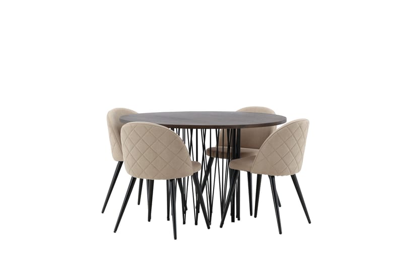 Stone Spisegruppe 120 cm Rund med 4 Velvet Stoler - Beige - Møbler - Bord - Spisegrupper