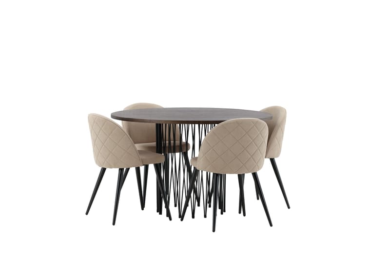 Stone Spisegruppe 120 cm Rund med 4 Velvet Stoler - Beige - Møbler - Bord - Spisegrupper