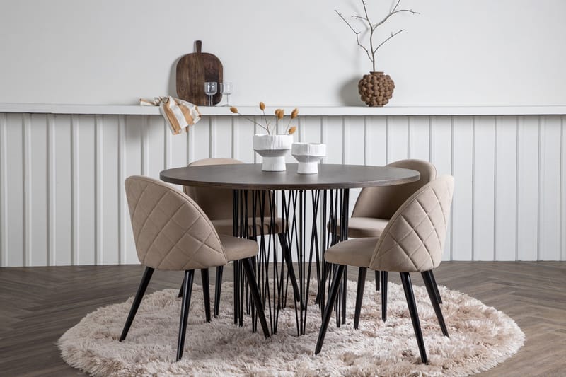Stone Spisegruppe 120 cm Rund med 4 Velvet Stoler - Beige - Møbler - Bord - Spisegrupper