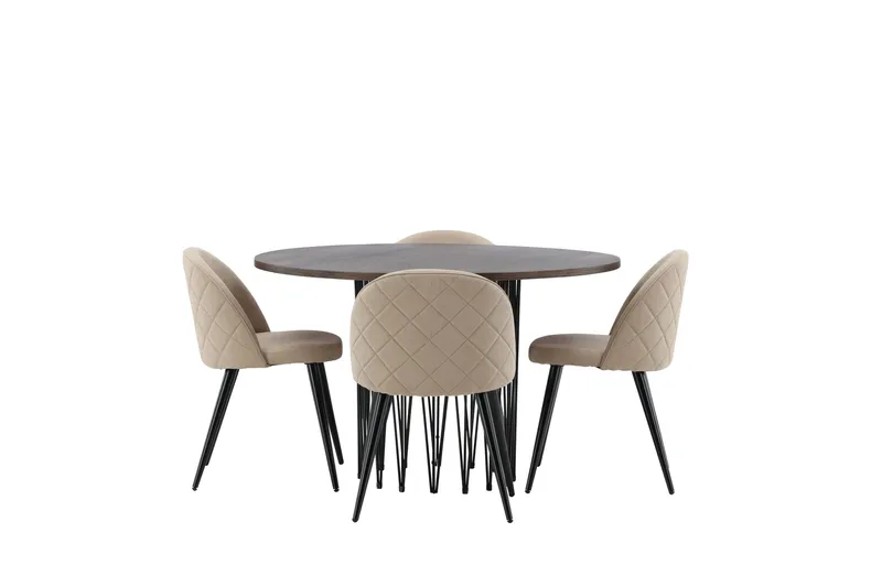 Stone Spisegruppe 120 cm Rund med 4 Velvet Stoler, Beige