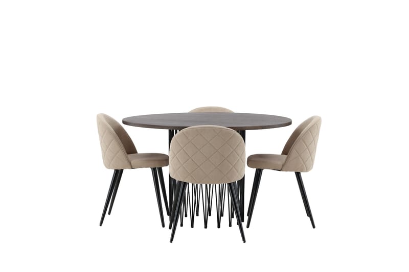 Stone Spisegruppe 120 cm Rund med 4 Velvet Stoler - Beige - Møbler - Bord - Spisegrupper