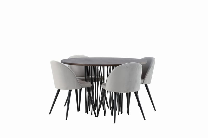 Stone Spisegruppe 120 cm Rund med 4 Velvet Stoler - Grå - Møbler - Bord - Spisegrupper