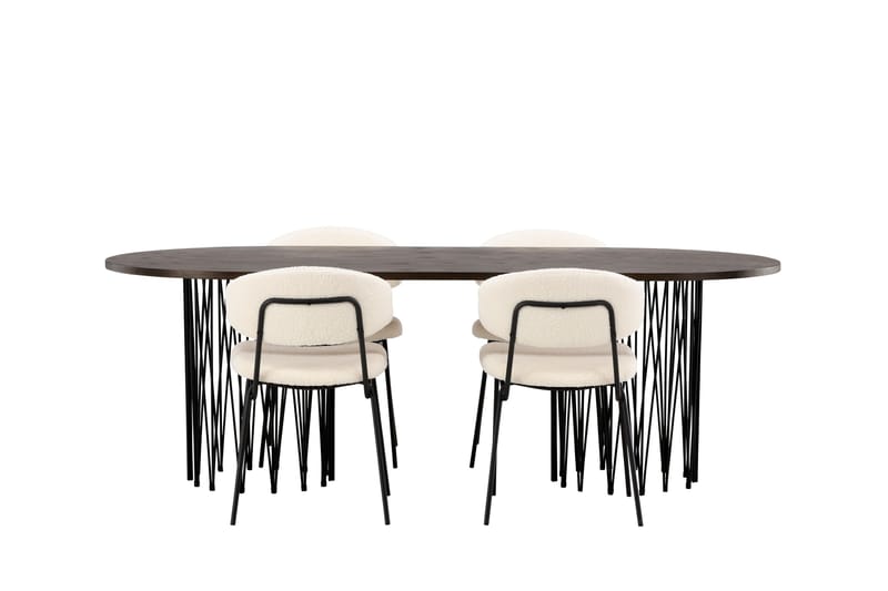 Stone Spisegruppe 220 cm Oval med 4 Chico Stoler, Sort
