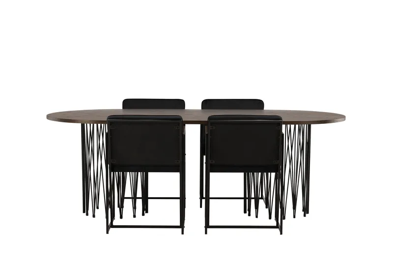 Stone Spisegruppe 220 cm Oval med 4 Richmond Stoler, Sort